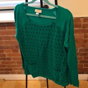 LOFT green polka dot crew neck sweater